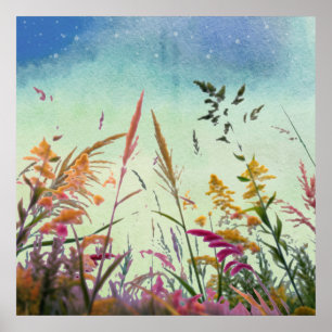 Wilde Bloemen En Sterren Poster