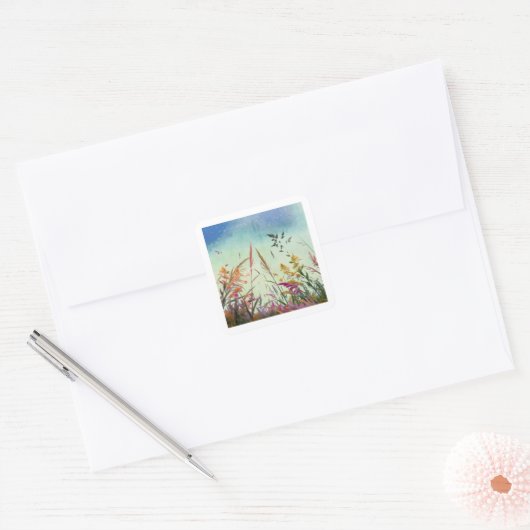 Wilde bloemen en sterren vierkante sticker (Envelop)