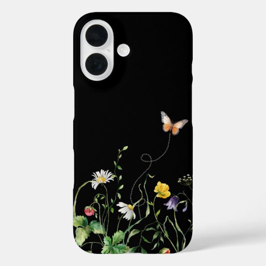 Wilde bloemen en vlinder op zwart Case-Mate iPhone case (Achterkant)