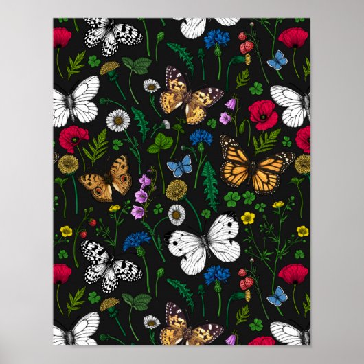 Wilde bloemen en vlinders 2 poster (Voorkant)