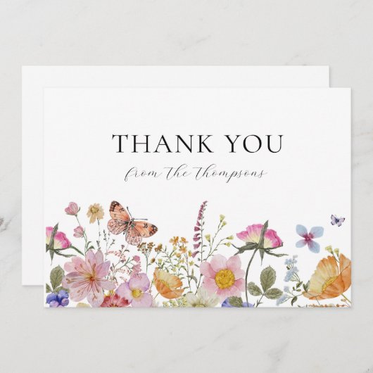 Wilde Bloemen en Vlinders Danken U Bedankkaart (Voorkant / Achterkant)