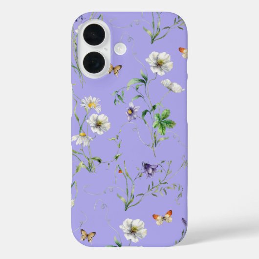 Wilde bloemen en vlinders op lavendel Case-Mate iPhone case (Achterkant)