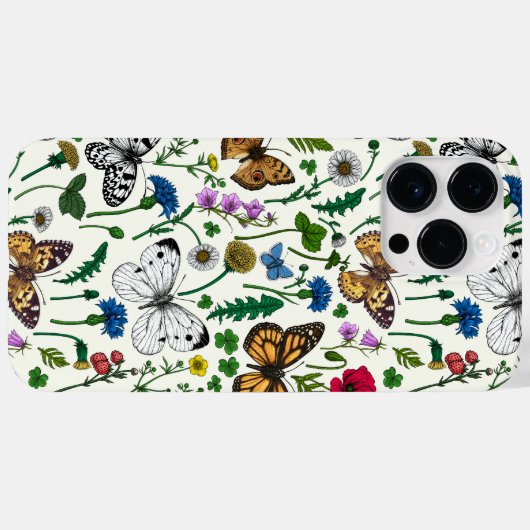 Wilde bloemen en vlinders op wit Case-Mate iPhone case (Achterkant (horizontaal))