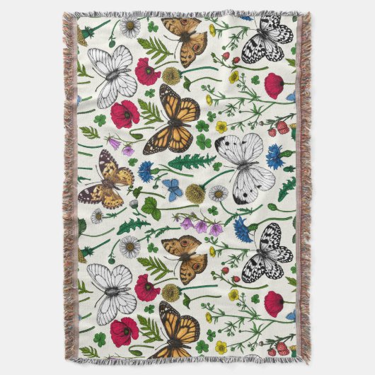 Wilde bloemen en vlinders op wit deken (Voorkant Verticaal)