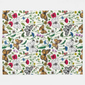 Wilde bloemen en vlinders op wit fleece deken (Voorkant (Horizontaal))