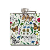 Wilde bloemen en vlinders op wit heupfles (Achterkant)