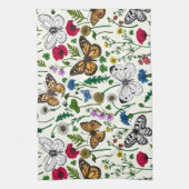 Wilde bloemen en vlinders op wit theedoek (Verticaal)