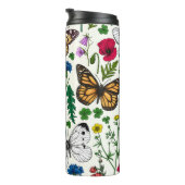 Wilde bloemen en vlinders op wit thermosbeker (Geroteerd rechts)