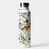 Wilde bloemen en vlinders op wit waterfles (Rechts)