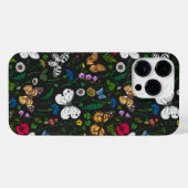 Wilde bloemen en vlinders op zwart iPhone hoesje (Achterkant horizontaal)