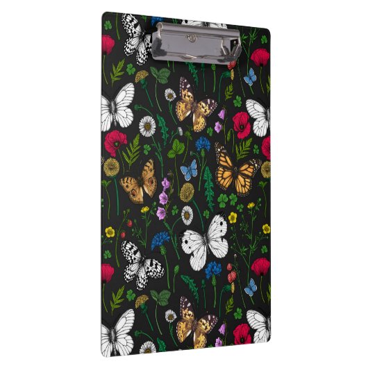Wilde bloemen en vlinders op zwart klembord (Rechts)