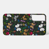 Wilde bloemen en vlinders op zwart samsung galaxy hoesje (Achterkant horizontaal)
