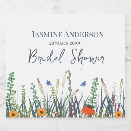 Wilde bloemen en Vrijgezellenfeest van Butterflies Likeurfles Etiket (Enkel label)