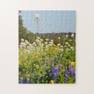 Wilde bloemen en windmolen in Texas Hill Country Legpuzzel