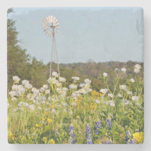 Wilde bloemen en windmolen in Texas Hill Country Stenen Onderzetter