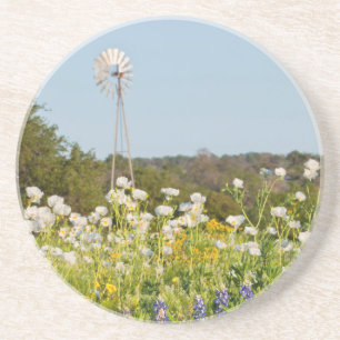 Wilde bloemen en windmolen in Texas Hill Country Zandsteen Onderzetter