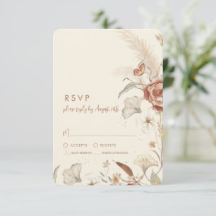 Wilde bloemen Floral BOHO Cream Terracotta Wedding RSVP Kaartje
