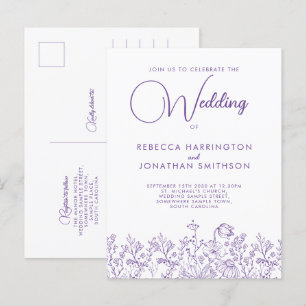 Wilde bloemen Floral Elegant Lila Wedding Uitnodiging Briefkaart