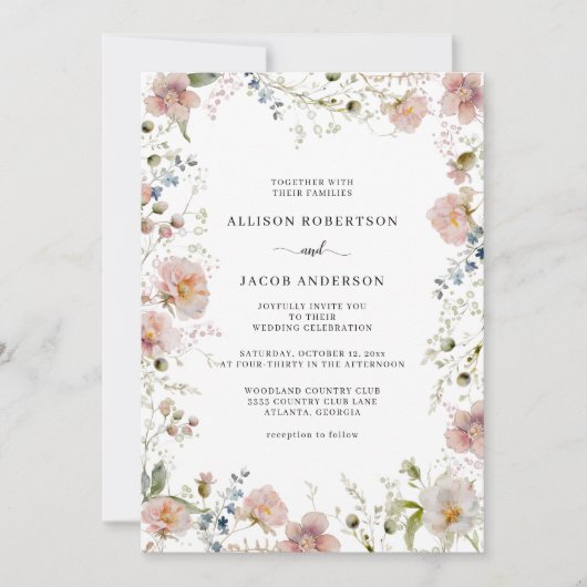 Wilde bloemen Floral Wedding Kaart (Voorkant)