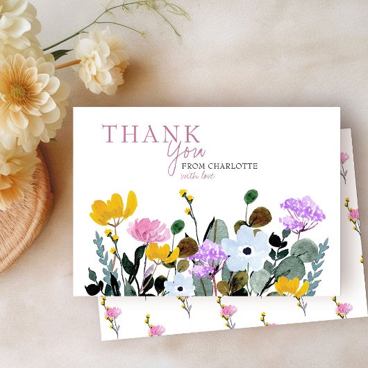 Wilde bloemen gazon gepersonaliseerd witte bedankk bedankkaart