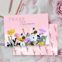 Wilde bloemen gazon gepersonaliseerde roze bedankk