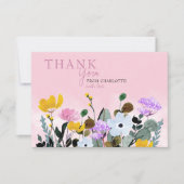 Wilde Bloemen Gazon Persoonlijke Roze Dank Je Kaar Bedankkaart (Voorkant)