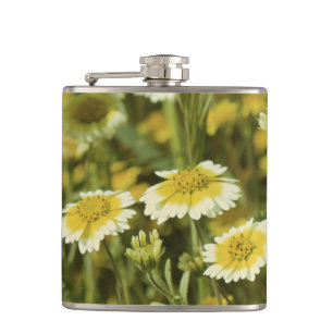 Wilde bloemen Geel en Witte Zonnebloemen Heupfles