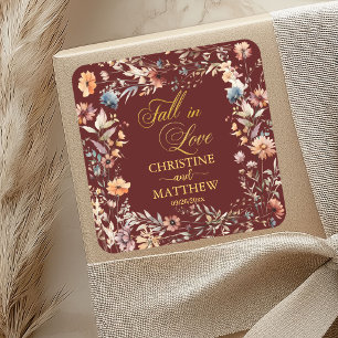 Wilde Bloemen Goud 'Eens in Liefde' Elegante Trouw Vierkante Sticker