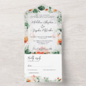 Wilde bloemen groene oranje waterverf botanische R All In One Uitnodiging (Binnen)