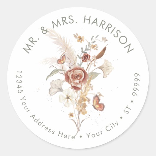 Wilde bloemen Herfst Leaf BOHO Butterfly Wedding Ronde Sticker (Voorkant)