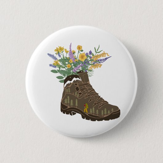 Wilde bloemen in het wandelende opstapje Trucker H Ronde Button 5,7 Cm (Voorkant)