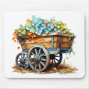 wilde bloemen in houten wagen muismat