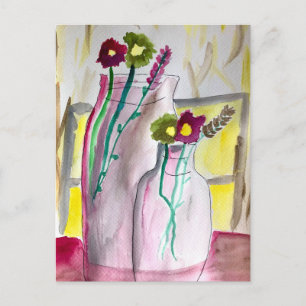 Wilde bloemen in vase abstracte kunst briefkaart