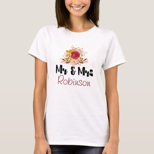 wilde bloemen in Waterverf Mr. en Mrs. T-shirt (Voorkant)