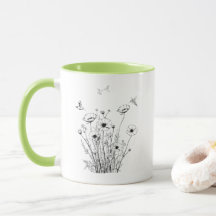 Wilde bloemen in zwarte en witte koffie Mok