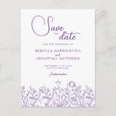 Wilde bloemen Lila bruiloft sparen de datum Uitnodiging Briefkaart (Voorkant)