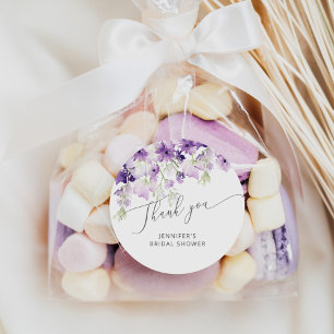 Wilde bloemen lila paarse bruiloftsshower favor ronde sticker