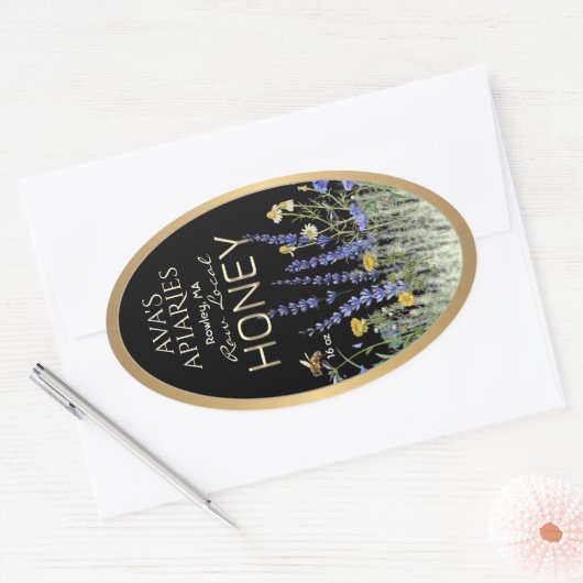 Wilde bloemen Lokaal Raw Honey Label Bee Black Gol (Envelop)