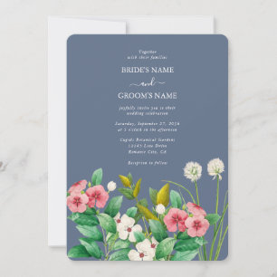 Wilde Bloemen Maagdenpalm Stofblauw Bruiloft Kaart
