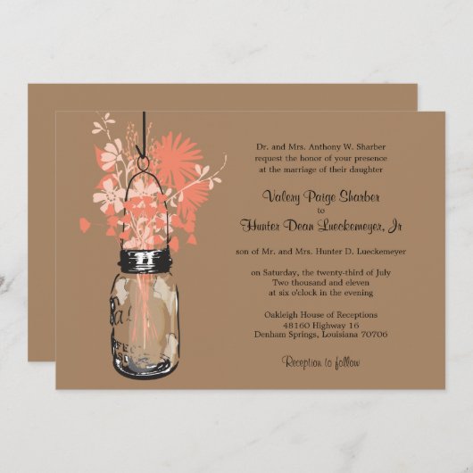 Wilde bloemen & Mason Jar bruiloft uitnodigingen (Voorkant / Achterkant)