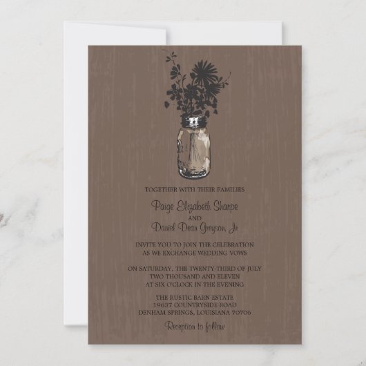Wilde bloemen & Mason Jar bruiloft uitnodigingen (Voorkant)