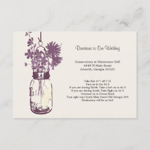 Wilde bloemen & Mason Jar Wedding Routebeschrijvin Informatiekaartje
