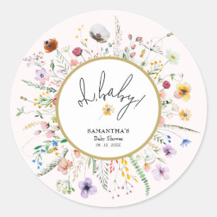 Wilde Bloemen Meisje Baby Shower Roze Ronde Sticker