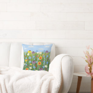 Wilde Bloemen met Blauwe Lucht Kussen