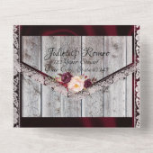 Wilde bloemen met Bourgogne lint, kant en licht All In One Uitnodiging (Achterkant)