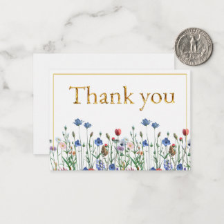 Wilde bloemen met elegante gouden schrift Thank yo Notitiekaartje