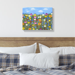 Wilde bloemen met madeliefjes canvas afdruk