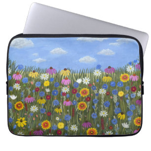 Wilde bloemen met madeliefjes laptop sleeve