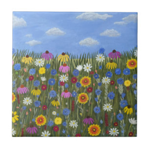 Wilde bloemen met madeliefjes tegeltje