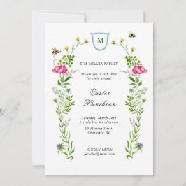 Wilde bloemen met monogram paasmakerij aankondiging